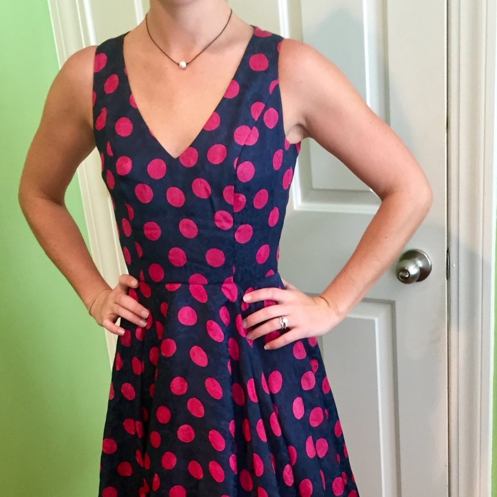 Navy/ Pink polka dot party dress